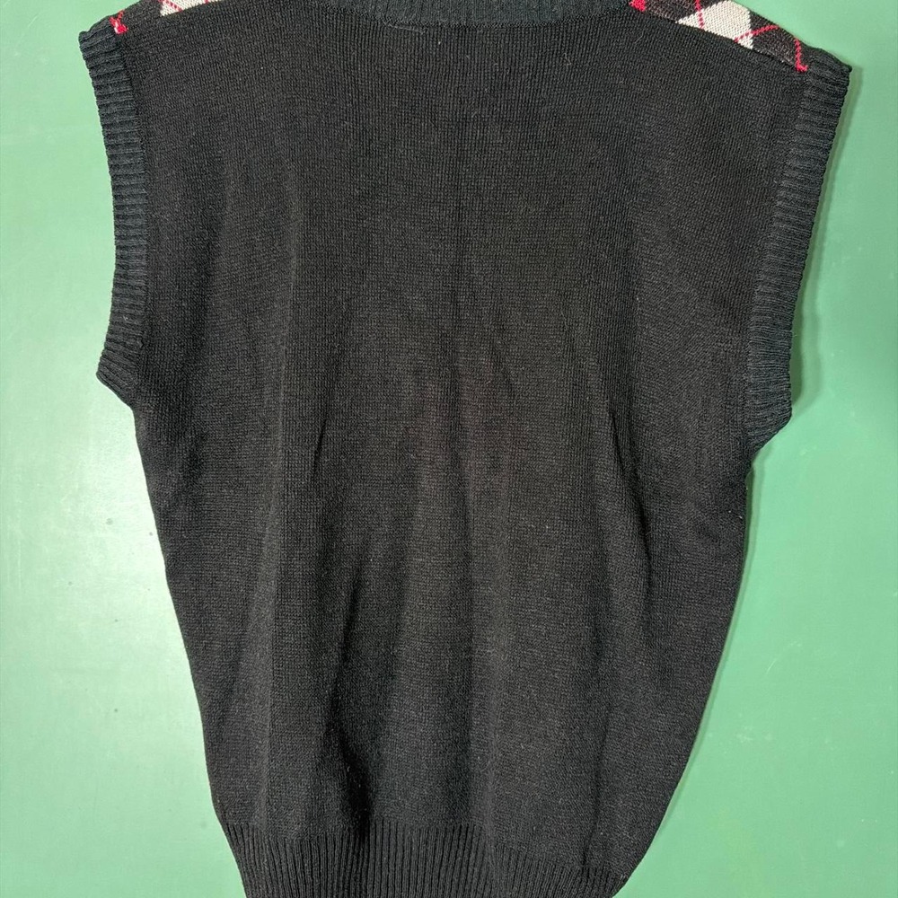 Princeton Hall Vintage 90s Argyle Sweater Vest Red Black White Preppy Medium - Picture 2 of 3